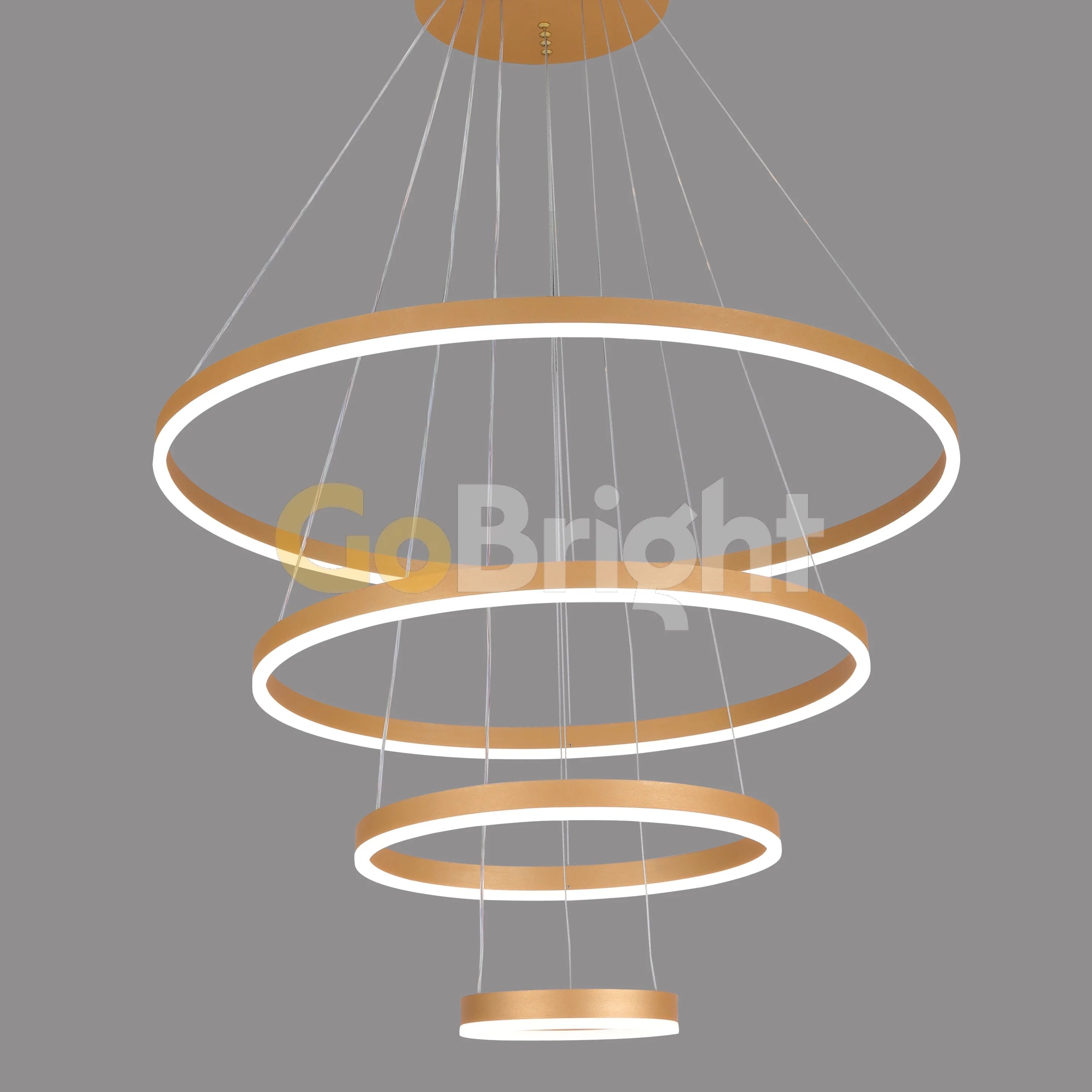 Pendul LED Diametru 80 + 60 + 40 + 20cm 220W cu Telecomanda Raven 3 Tipuri de Lumini Auriu