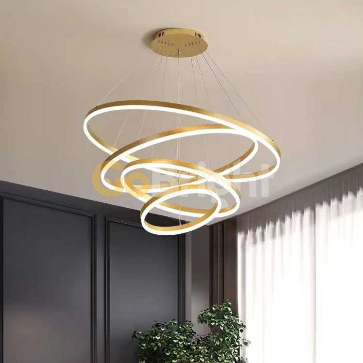 Pendul LED Diametru 80 + 60 + 40 + 20cm 220W cu Telecomanda Raven 3 Tipuri de Lumini Auriu