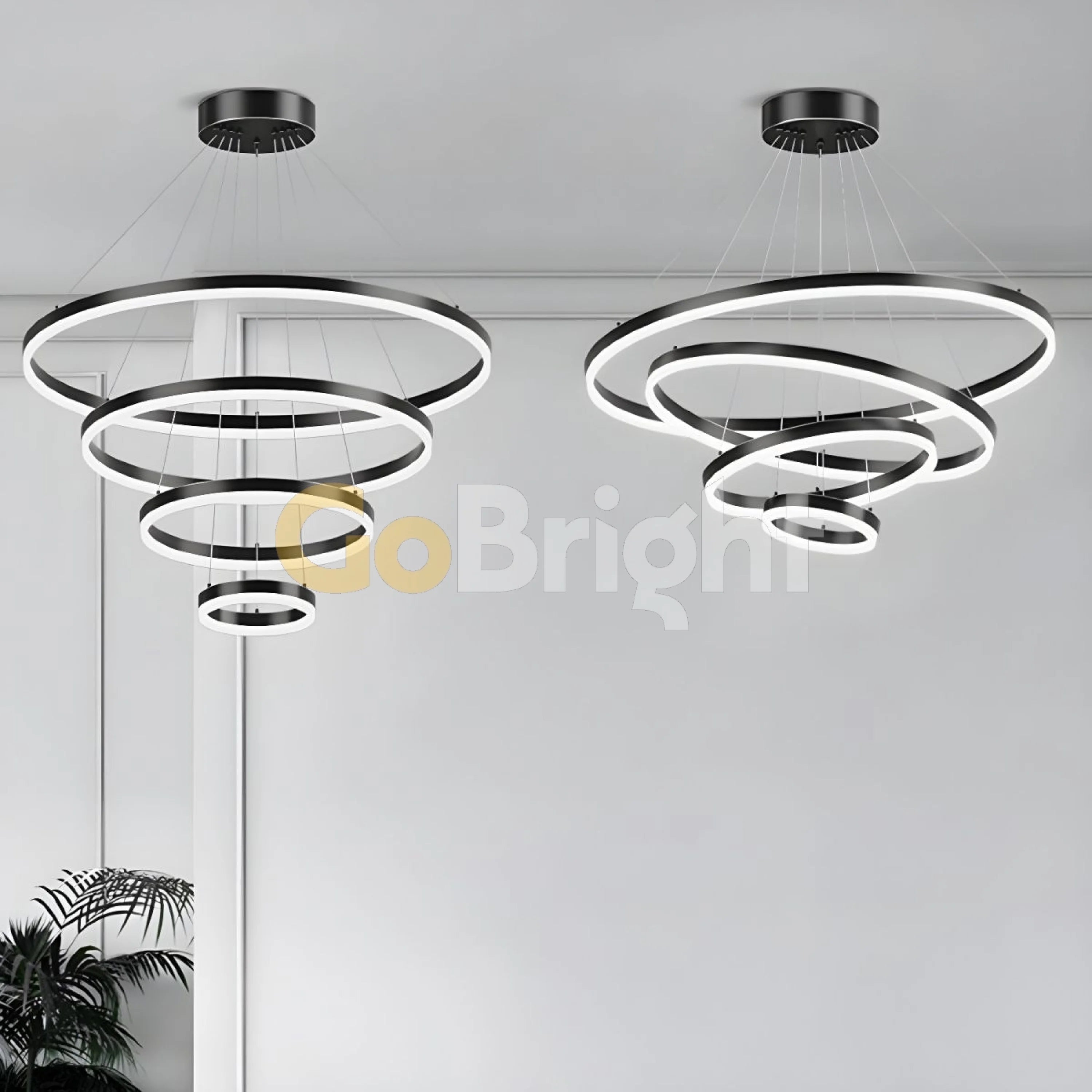 Pendul LED Diametru 80 + 60 + 40 + 20cm 220W cu Telecomanda Raven 3 Tipuri de Lumini Negru