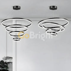 Pendul LED Diametru 80 + 60 + 40 + 20cm 220W cu Telecomanda Raven 3 Tipuri de Lumini Negru