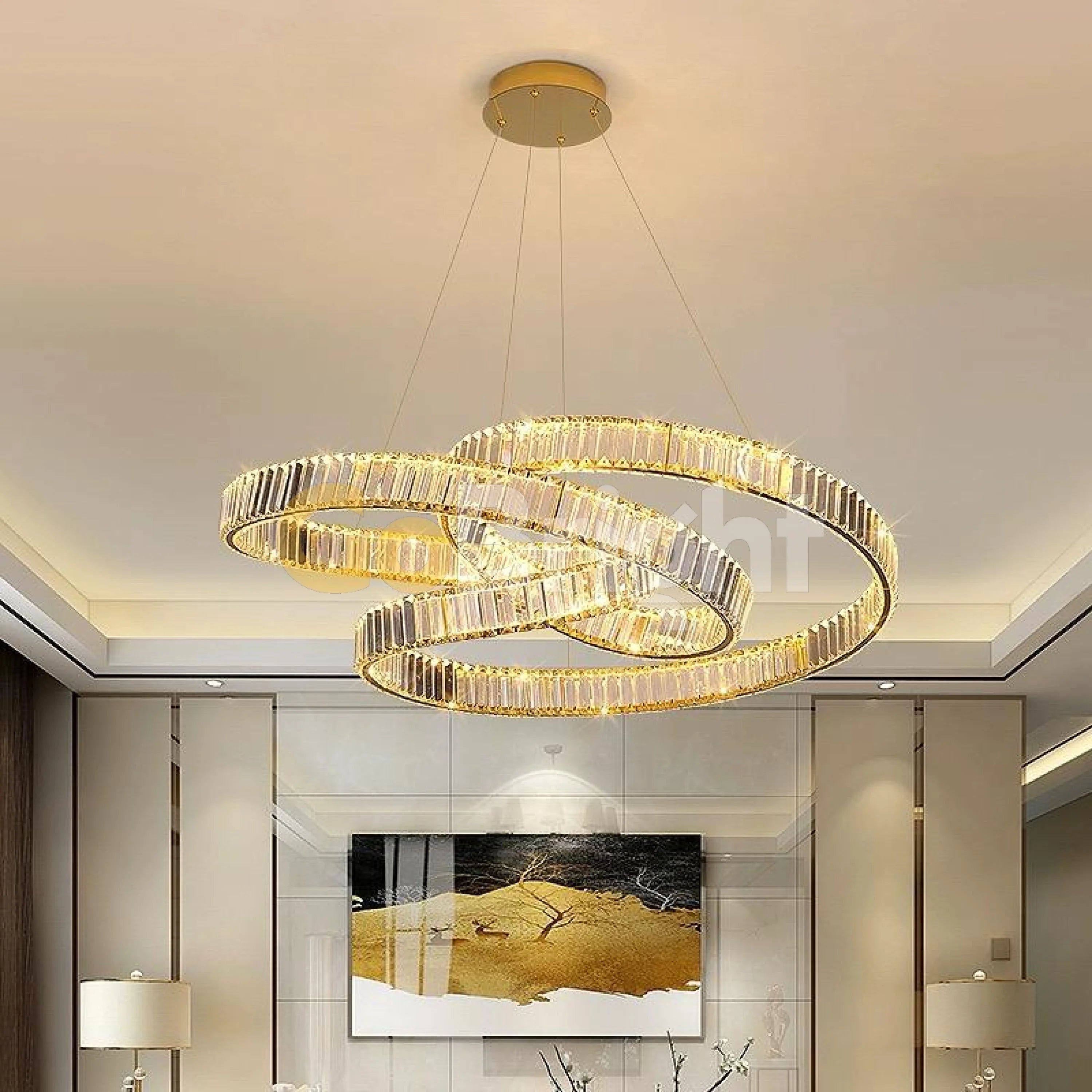 Pendul LED Diametru 80cm 192W Cristal cu Telecomanda Crystal 3 Tipuri de Lumini Auriu