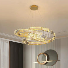 Pendul LED Diametru 80cm 192W Cristal cu Telecomanda Crystal 3 Tipuri de Lumini Auriu