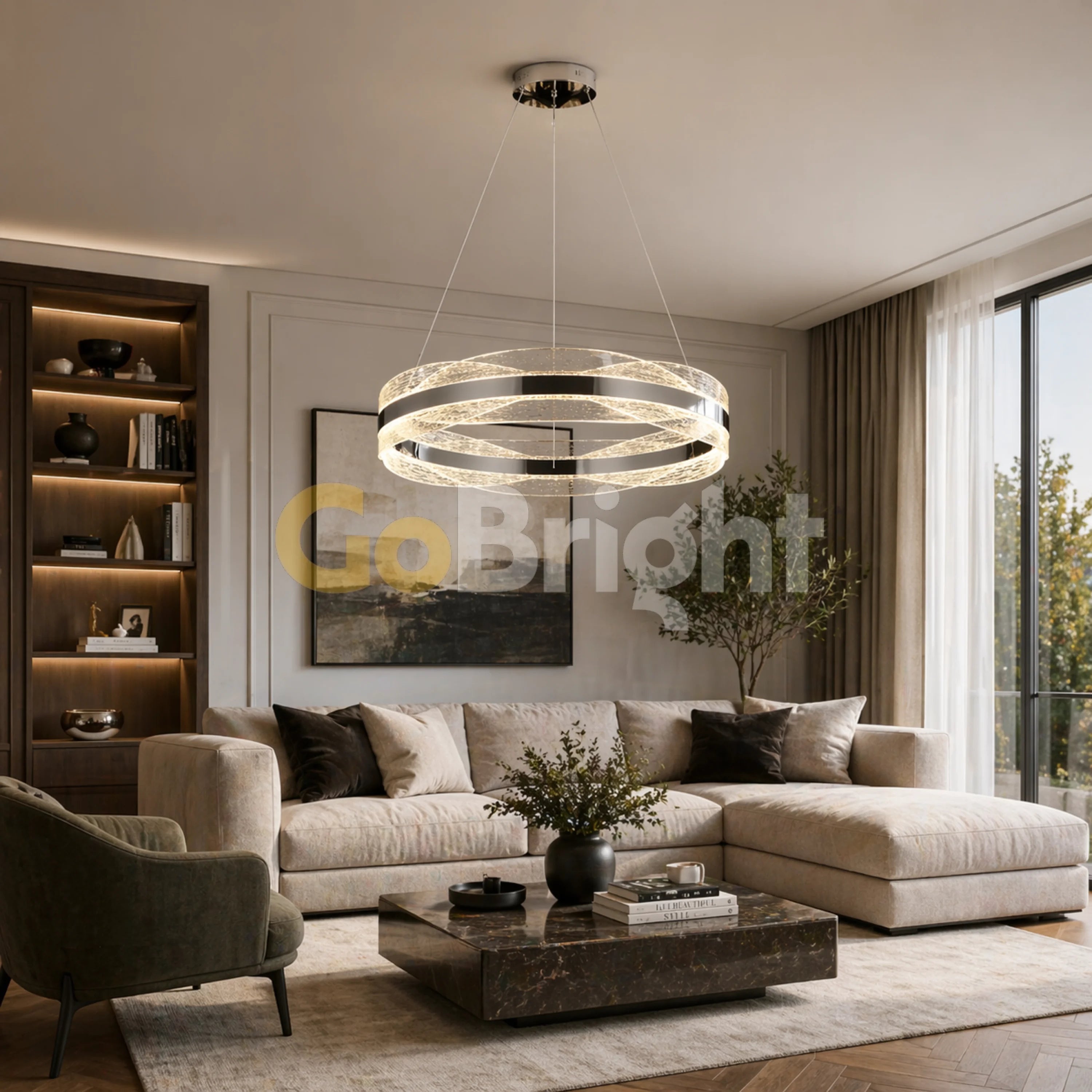 Pendul LED Kris 40cm 100W cu Telecomanda 3 Tipuri de Lumini Argintiu
