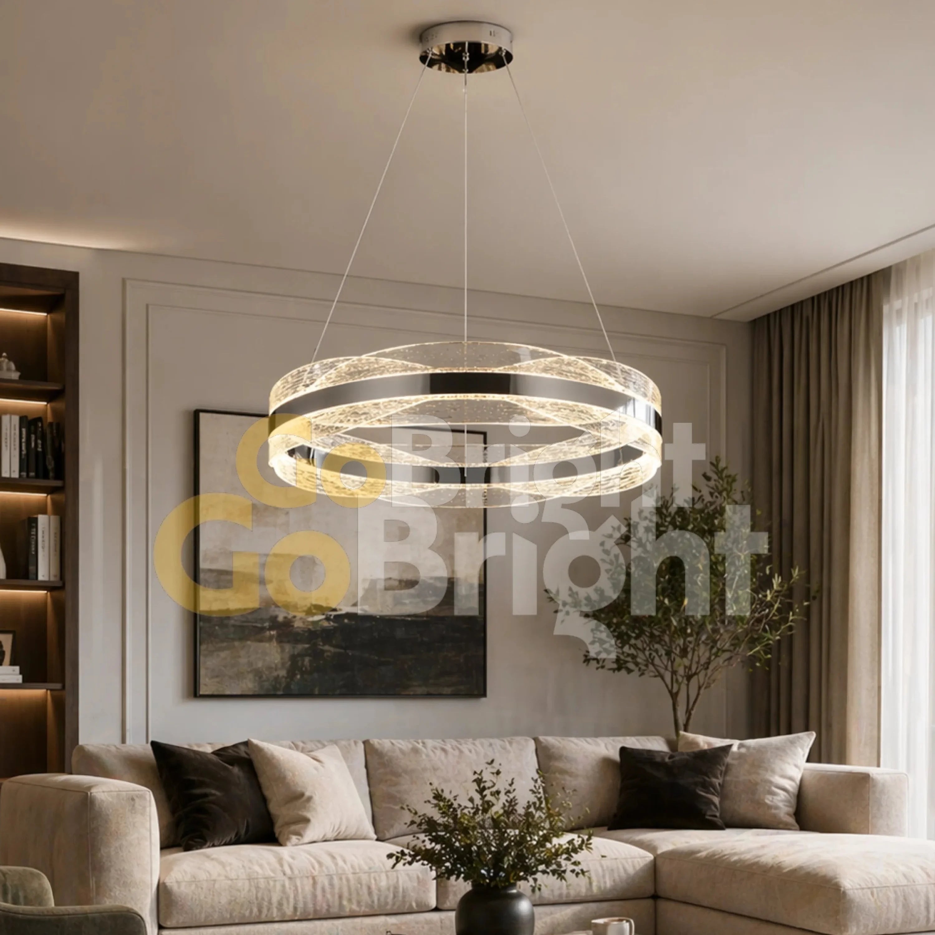 Pendul LED Kris 40cm 100W cu Telecomanda 3 Tipuri de Lumini Argintiu