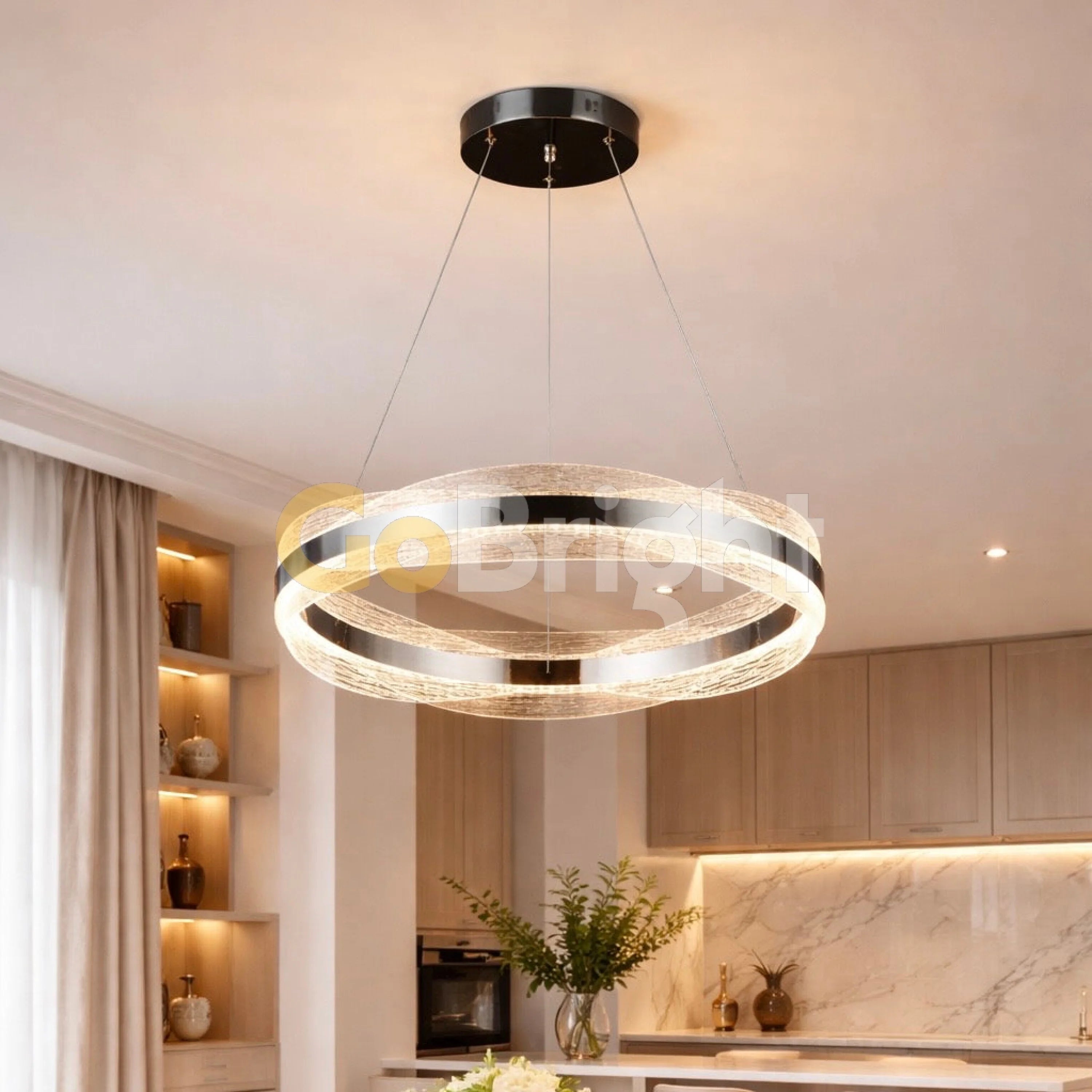 Pendul LED Kris 40cm 100W cu Telecomanda 3 Tipuri de Lumini Argintiu