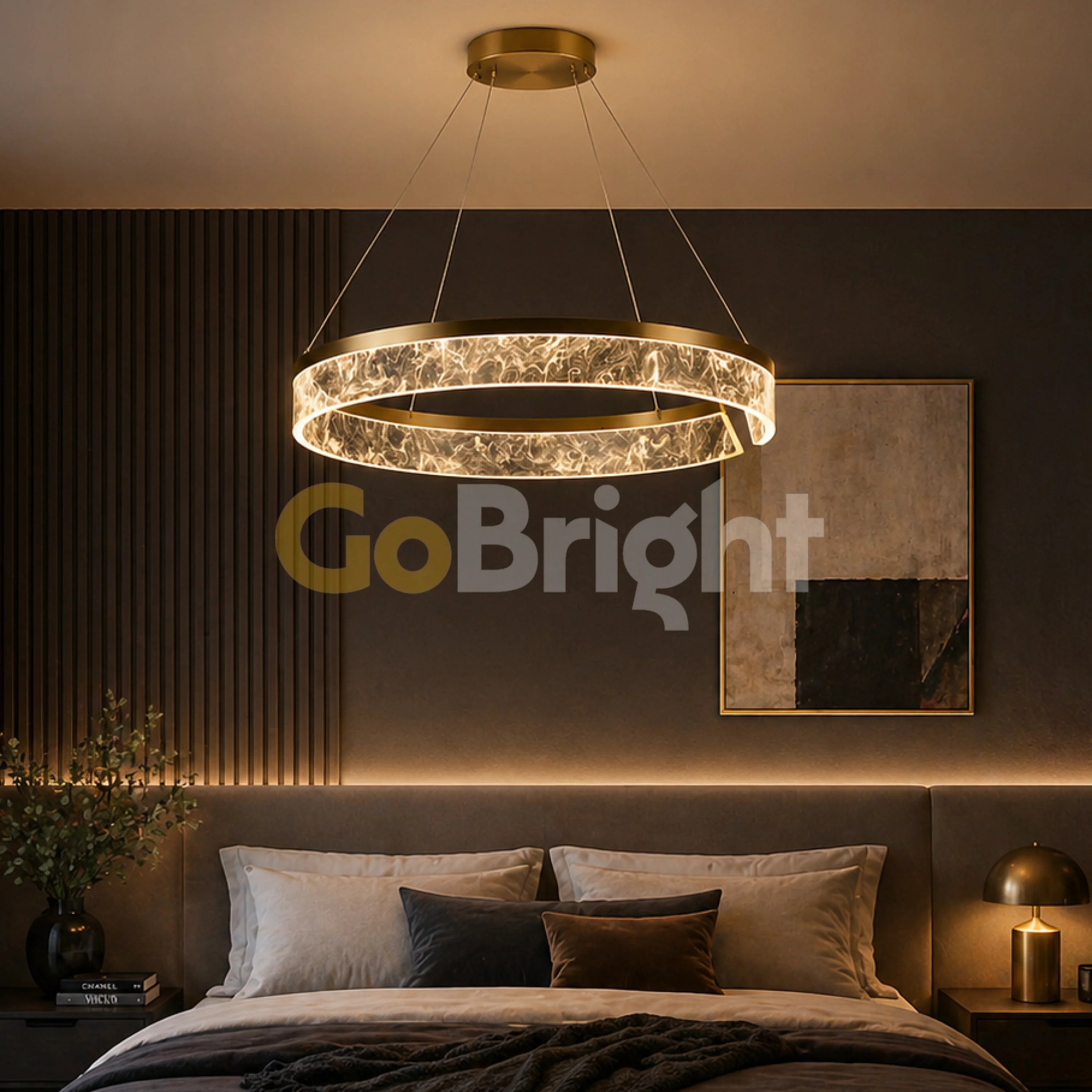 Pendul LED Kris 50cm 60W cu Telecomanda 3 Tipuri de Lumini Auriu