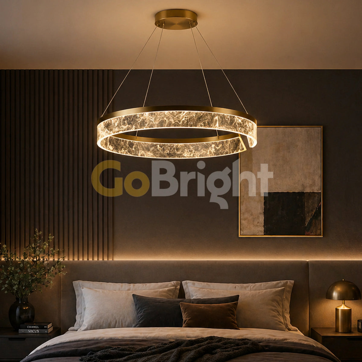 Pendul LED Kris 50cm 60W cu Telecomanda 3 Tipuri de Lumini Auriu