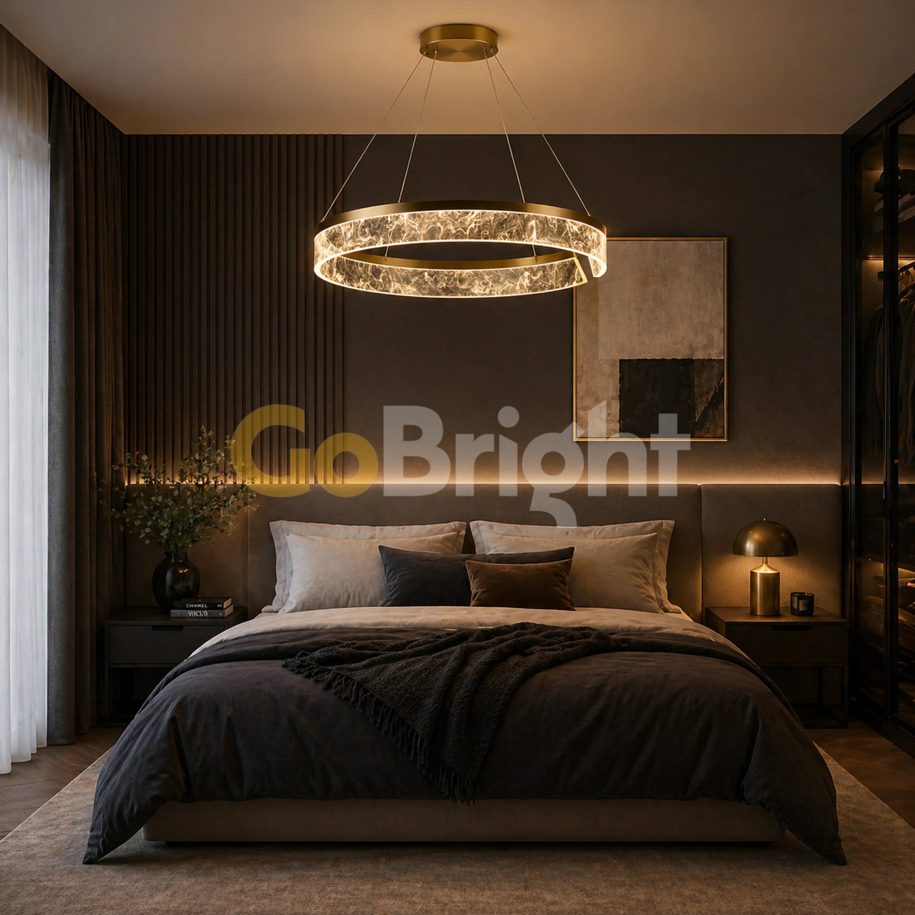 Pendul LED Kris 50cm 60W cu Telecomanda 3 Tipuri de Lumini Auriu