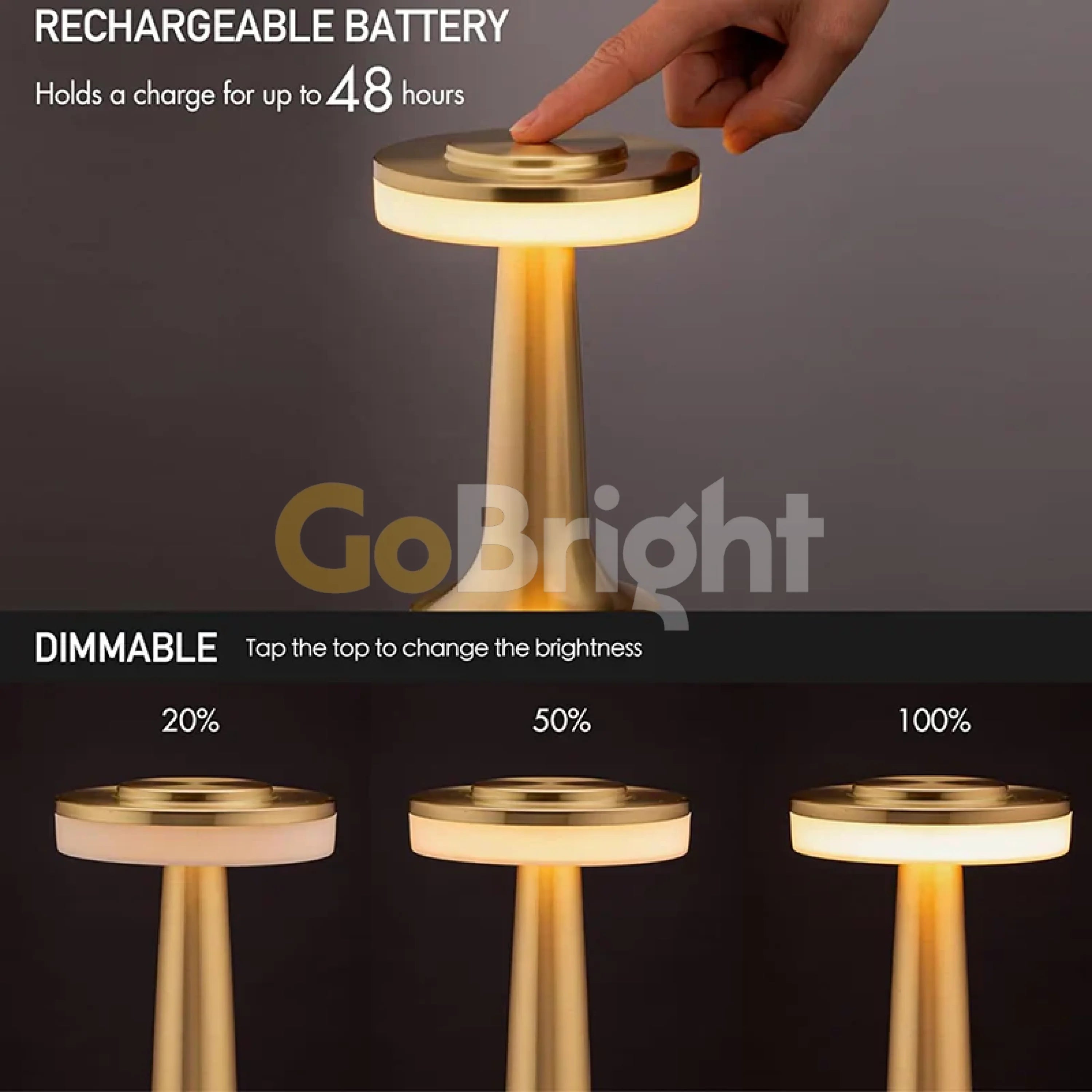 Veioza Touch LED Sinth 3 Tipuri de Lumini 20cm 10W Auriu
